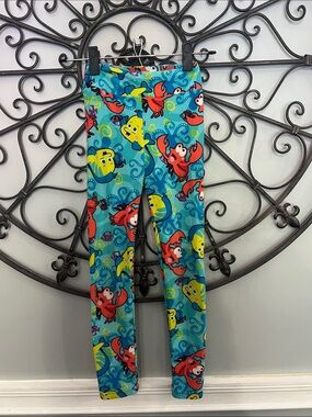 LuLaRoe Kids Leggings Blue Teal with Red and Yellow Sea Creatures little mermaid